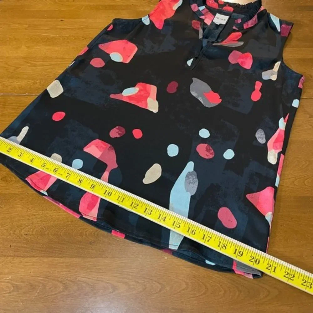 Nic + Zoe Women's Black Pink Print V Neck Sleeveless Shirt Top Blouse Sz XS‎